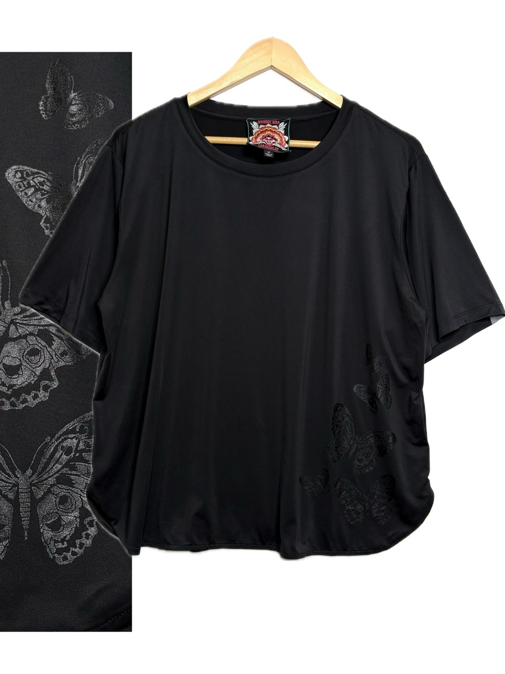 Johnny Was Black Butterfly Graphic T-Shirt Womens Size M Short Sleeve Crewneck